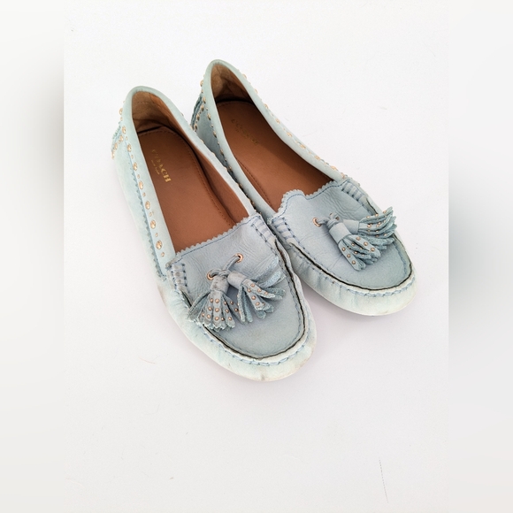 Coach Womens Norfolk Driver Loafers 7.5 Blue Pebbled Leather Tassel Slip On - Picture 1 of 12